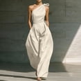 thumbnail image 2 of JULMCOMO Jumpsuits for Women One Shoulder Bow Tie Waist Vacation Summer Rompers Wide Leg Baggy Dressy Jumpsuit with Pockets Beige 2XL, 2 of 7