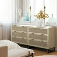 thumbnail image 7 of Rattan Dresser for Bedroom, 37.2" Wide 3 Drawer Dresser with Metal Handles, Wood Storage Chest of Drawers for Living Room and Hallway, Natural, 7 of 7
