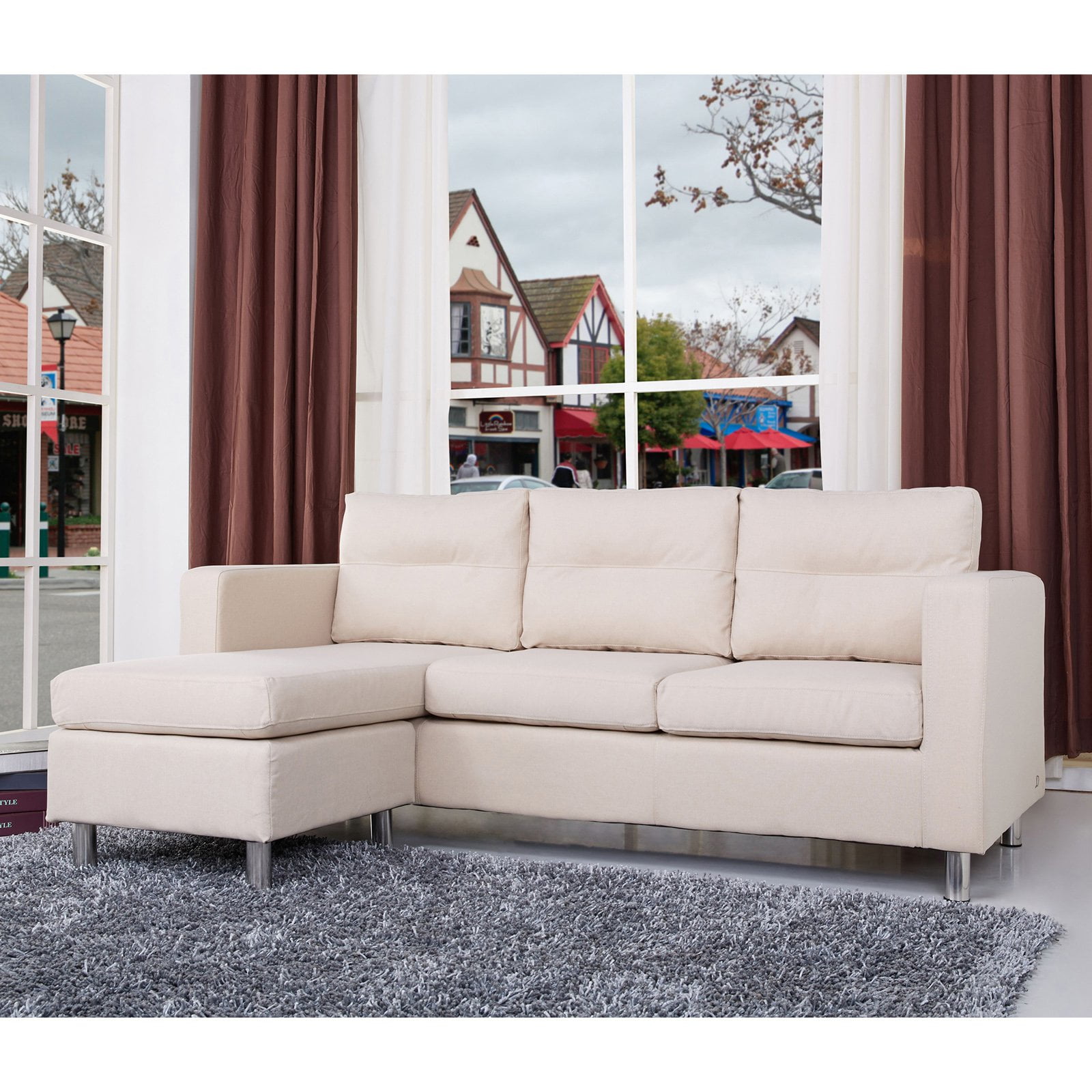 Gold Sparrow Detroit Fabric Convertible Sectional Sofa and Ottoman Set