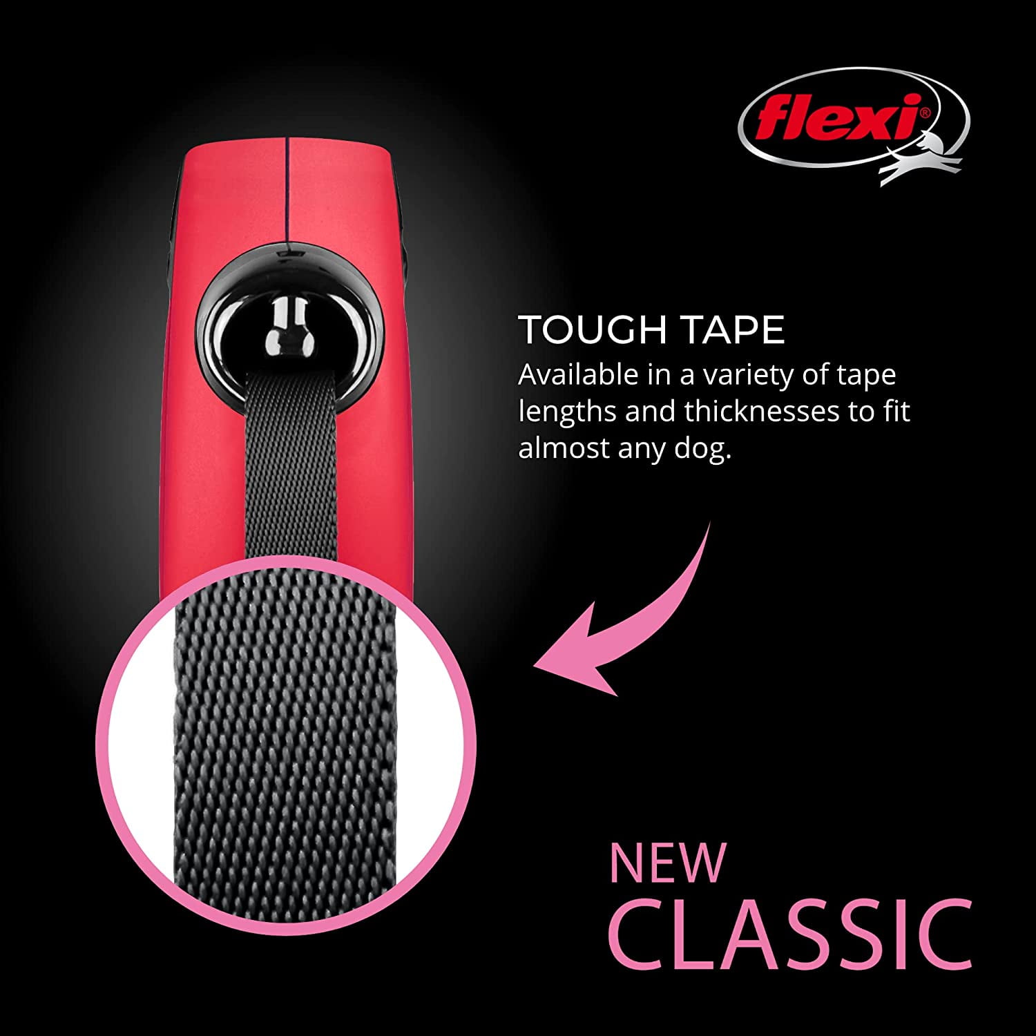 Flexi New Classic Retractable Tape Dog Leash Small 16-Foot Red 33-lb. Dogs