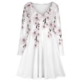 thumbnail image 3 of Cherry Blossoms with Falling Flowers Long Sleeve Dresses For Women Vintage Elegant Party Dress Oversized V-neck Dress S-8XL, 3 of 7