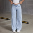 thumbnail image 6 of NOLDARES Girls Jeans Pants Wide Leg/Skinny Denim Pant Ripped High Waist Elastic Band Casual with Pockets Kids(Light Blue,13-14 Years), 6 of 8