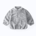 thumbnail image 6 of Kids Solid Color Fuzzy Fleece Jackets Stand Collar Long Sleeved Zipper Sports Jacket Children Casual Warm Loungewear Coats with Pockets Gray 1-2Y, 6 of 7