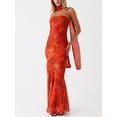 thumbnail image 2 of Coral Orange Floral Strapless Halter Maxi Dress With Asymmetrical Drape Bodycon Evening Gown, 2 of 4