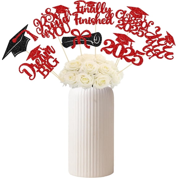 16Pcs Prom 2025 Centerpiece Sticks Class of 2025 Table Flower Centerpieces Sticks Congrats Grad Party Decorations for 2025 Graduation College Prom Party Supplies Red