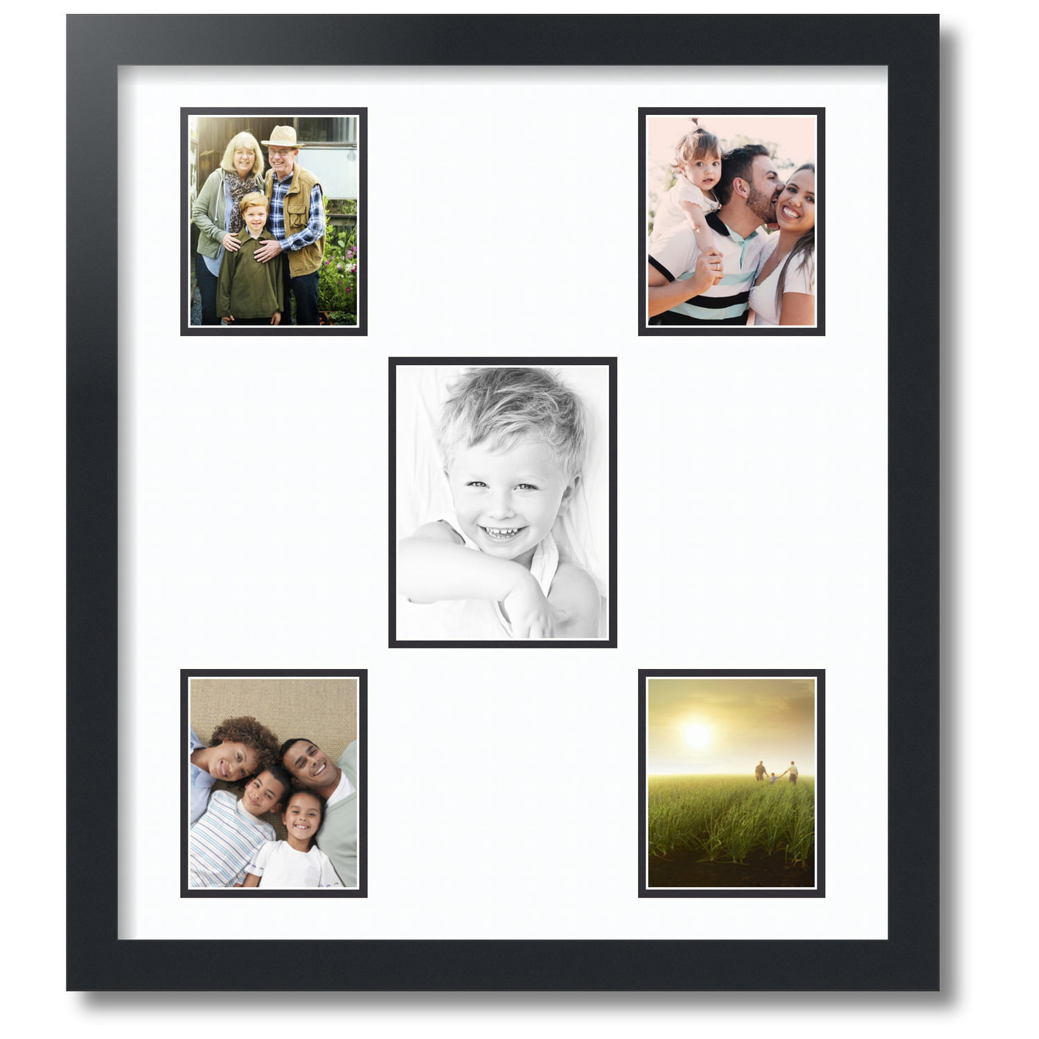 ArtToFrames Collage Photo Frame Double Mat with 3-7.25x7.25 Openings and Satin Black Frame 