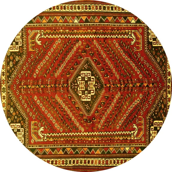 Ahgly Company Machine Washable Indoor Round Persian Yellow Traditional Area Rugs, 8' Round