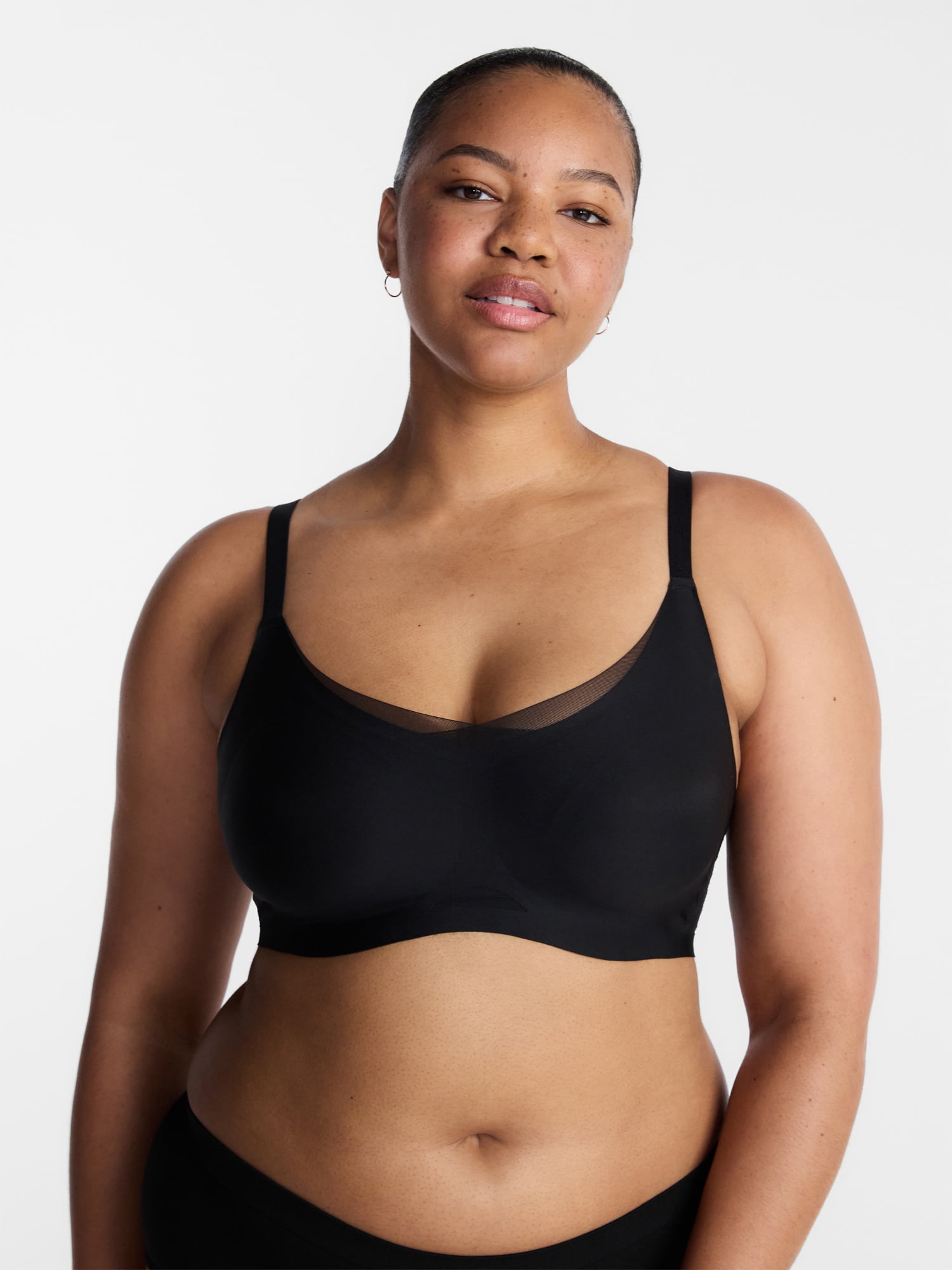 Joyspun Women’s Wireless Bonded Bra with Mesh Inserts, Sizes XS-XXXL