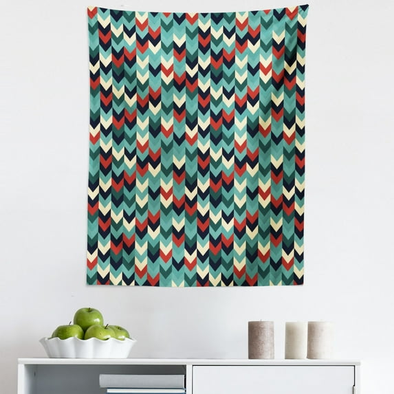Teal Tapestry, Vertical Chevron Triangles Abstract Arrow Motifs Zigzag Herringbone Pattern Vintage, Fabric Wall Hanging Decor for Bedroom Living Room Dorm, 5 Sizes, Multicolor, by Ambesonne