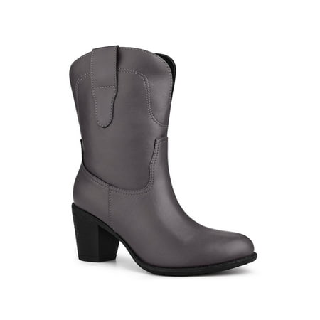 

Allegra K Women s Pull on Round Toe Block Heel Western Cowboy Boots