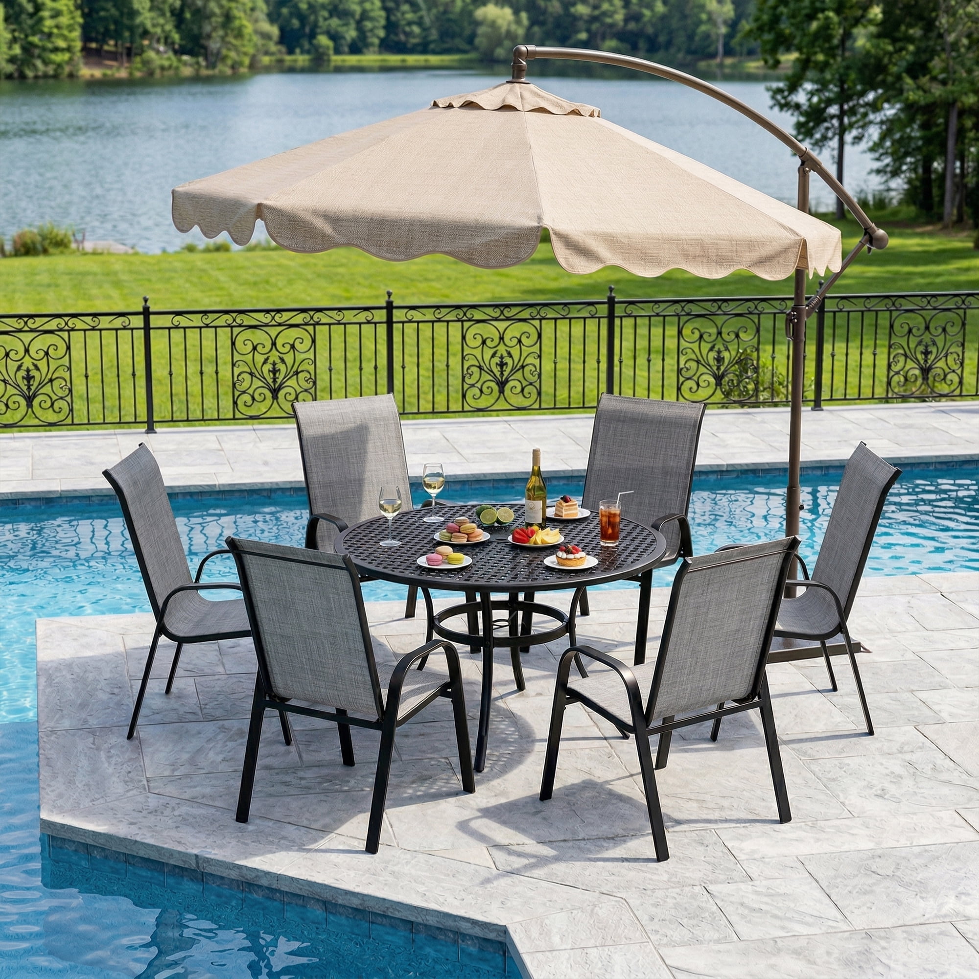 Guqiart Patio Chairs Set of 6, Stackable Outdoor Dining Chairs, All-Weather Textilene, Metal Frame, 350 lbs Capacity