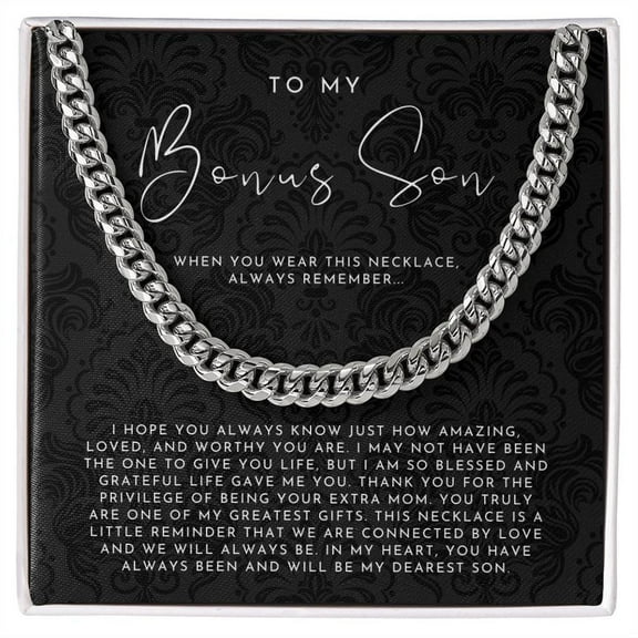 To My Bonus Son Necklace From Mom Cuban Link Chain Necklace Standard Box