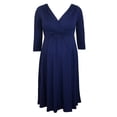thumbnail image 1 of Robe de Maternité pour Femmes, Robe de Grossesse à Manches 3/4, Col en V Froncé, Bleu Foncé, Jupe de Maternité, 1 of 6