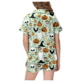 thumbnail image 6 of MEZZALL Kids Halloween Pumpkin Pattern PJs Set Lapel Collar Short Sleeve Shirt Tops Elastic Waist Shorts Girls Nightwear Holiday Pajamas Sets, 6 of 6