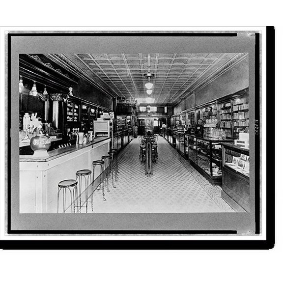 Historic Print, [Interior of Bowers Drug Store, Olney, Illinois], 16" x 20"