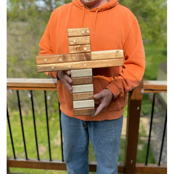 Wood American Flag Cross Wooden Cross Patriotic Wood Wall Decor - Artisan Handmade - Art - Wall Hanging