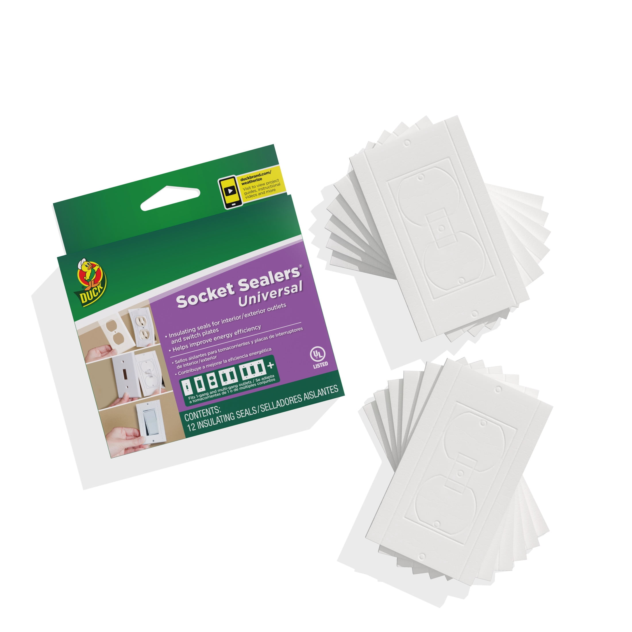 Duck Brand, 2.5 Inch X 4.31 Inch Universal Foam Socket Sealers, 12 Pack, Fits Most Outlets And Switches