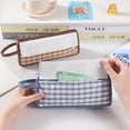 thumbnail image 3 of Spliced Plaid Canvas Pencil Case, Portable Handheld Stationery Pouch for Adults and College Students, Office Professional Desk Organizer, Lazyguy, 3 of 9
