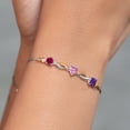 thumbnail image 4 of Gem Stone King 925 Silver and 10K Yellow Gold Red Created Ruby Pink Moissanite Purple Amethyst and Lab Grown Diamond Tennis Bracelet for Women By Keren Hanan (2.05 cttw, Adjustable up To 9 inch), 4 of 4