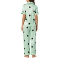 thumbnail image 3 of INSPIRE CHIC Womens Satin SleepwearButton Down Short Sleeve with Loose Pants Silky Lounge Pajama Sets M Green Dots, 3 of 6