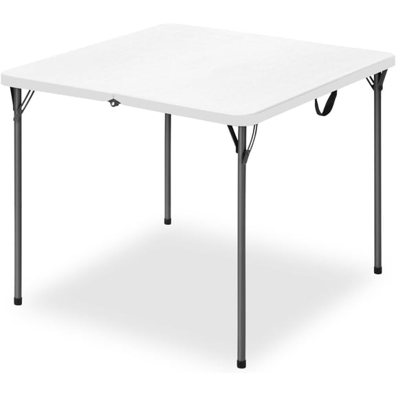 34 Inch Square Folding Table for 4 People, 330 Lb Capacity, HDPE Top with Heavy-Duty Steel Legs, Portable Indoor Outdoor Picnic Table, White