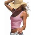 thumbnail image 2 of Women Summer Square Neck Tank Tops Workout Cropped Ribbed Summer Camisole Sleeveless Clothes Pink S, 2 of 9