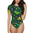 thumbnail image 2 of Goofa Dinosaurs and Flowers Printed Women Rash Guard Short Sleeve,Tummy control Swimsuit Surfing Swimsuit Bathing Suit One Piece Swimsuit UPF 50-X-Large, 2 of 9