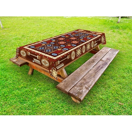 

Afghan Outdoor Tablecloth Earthy Toned Middle Eastern Oriental Folklore Illustration of Shapes Composition Decorative Washable Fabric Picnic Tablecloth 58 X 120 Inches Multicolor by Ambesonne