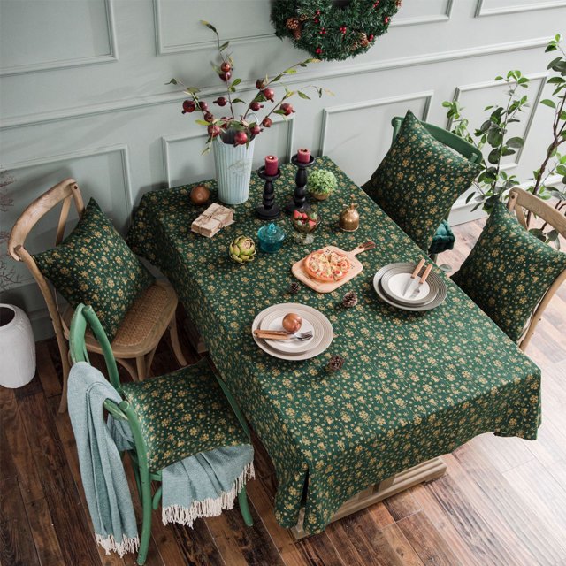 Cubierta de mesa con estampado de oro navideño, mantel temático para festivales navideños, decoración del hogar, verde, 4 piezas de funda de almohada Scienceny HA9102-01B
