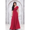 thumbnail image 3 of KOH KOH Long V-Neck Flowy Cap Short Sleeve V-Neck Bridesmaid Wedding Guest Party Formal Summer Sundress Tall Gown Maxi Dress Dresses For Women Claret Red XXX-Large US 22-24 NT074, 3 of 6