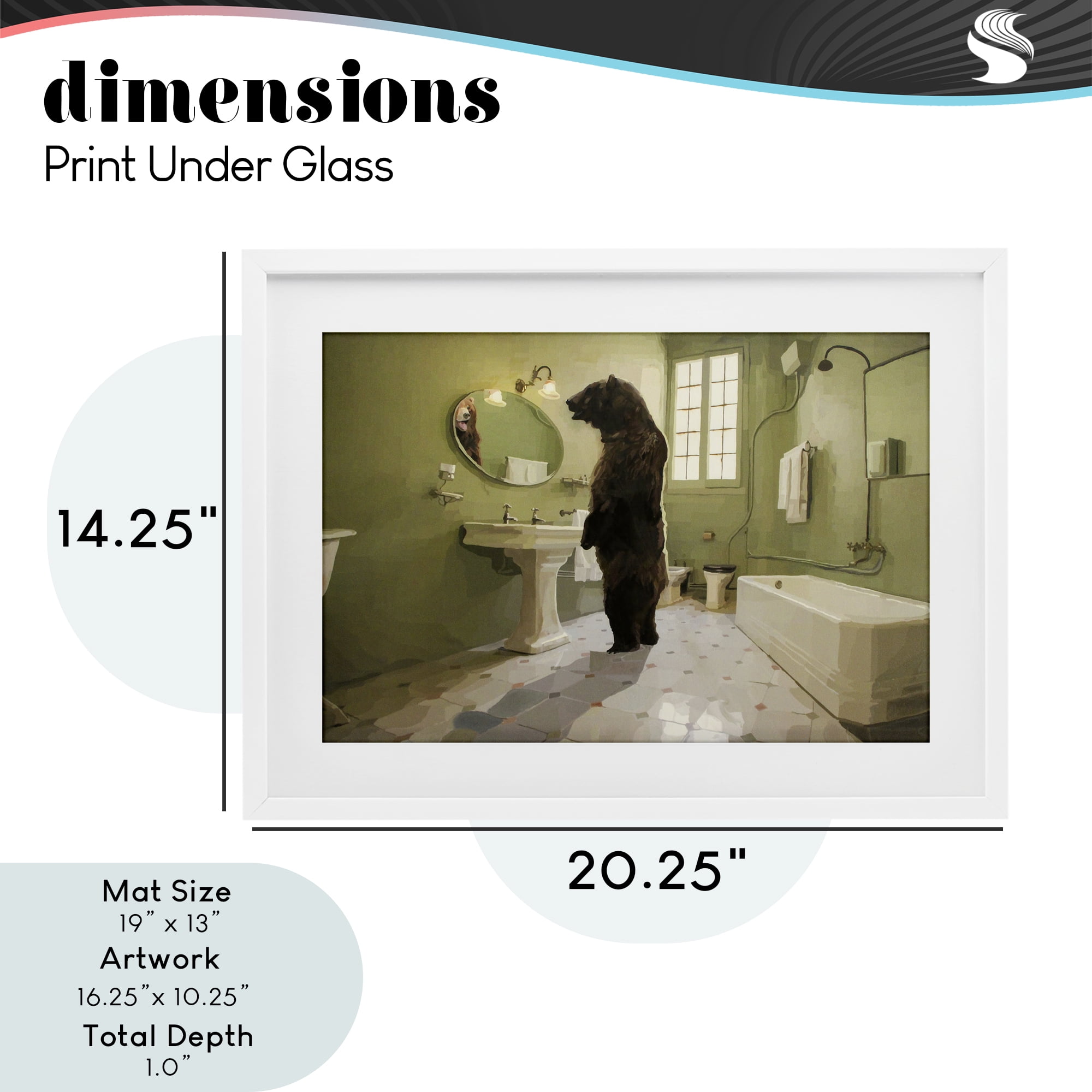 The Houseguest Bear in Bathroom White Framed Print Under Glass, design by Keith Thomson