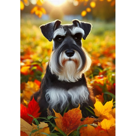 Schnauzer Black Uncropped -  Best of Breed DCR Falling Leaves House Flag 28" x 40"