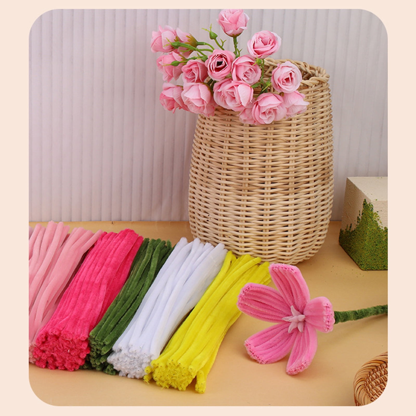 550Pcs Plush Stems Bouquets Craft Set with Instruction Handmade Pipe Cleaners Bouquets Set for Vase Flower Arrangements