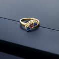 thumbnail image 3 of 18K Yellow Gold Plated Silver Red Garnet and Blue Created Sapphire and White Created Sapphire Engagement Ring for Women (1.39 Cttw, Gemstone January Birthstone, Heart Shape 4MM, Size 9), 3 of 4
