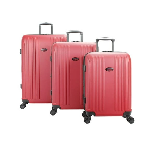 Pemberly Row Traditional Plastic 3-Piece Hardside Spinner Luggage Set in Red