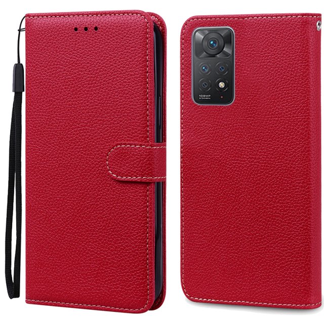 Note 11 Case For Xiaomi Redmi Note 11 11S Case Leather Wallet Flip Case For Redmi Note 11 Pro Phone Cases Note 11S Cover Fundas Dark Red Note 11S