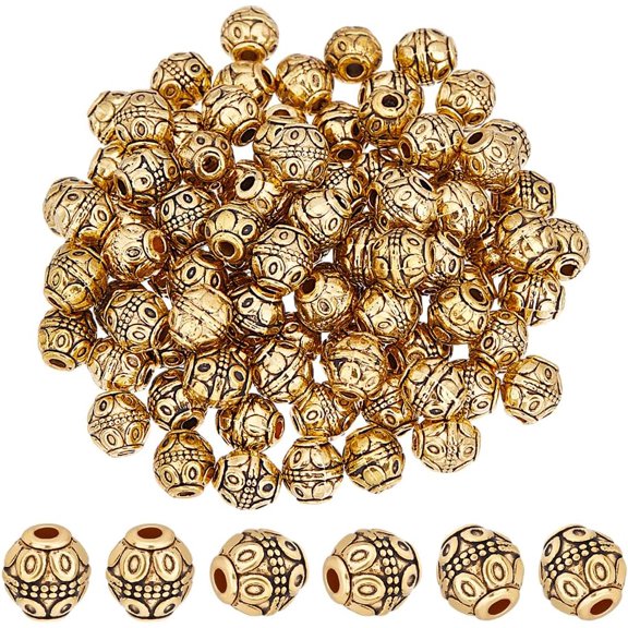 100Pcs Tibetan Barrel Beads 7mm Antique Gold Beads Rondelle Spacer Beads with Large Hole Beading Bracelet Making Beads for Bracelet Jewelry Making Accessories Hole 1.8mm