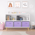 thumbnail image 2 of PORKISS Kids Bookshelf, Wood Kids Bookcase with 3 Collapsible Fabric Drawers, Freestanding Bookshelf for Kids, Modern Toy Storage Organizer for Kids Room, Living Room, Easy to Assembly, White/Purple, 2 of 10