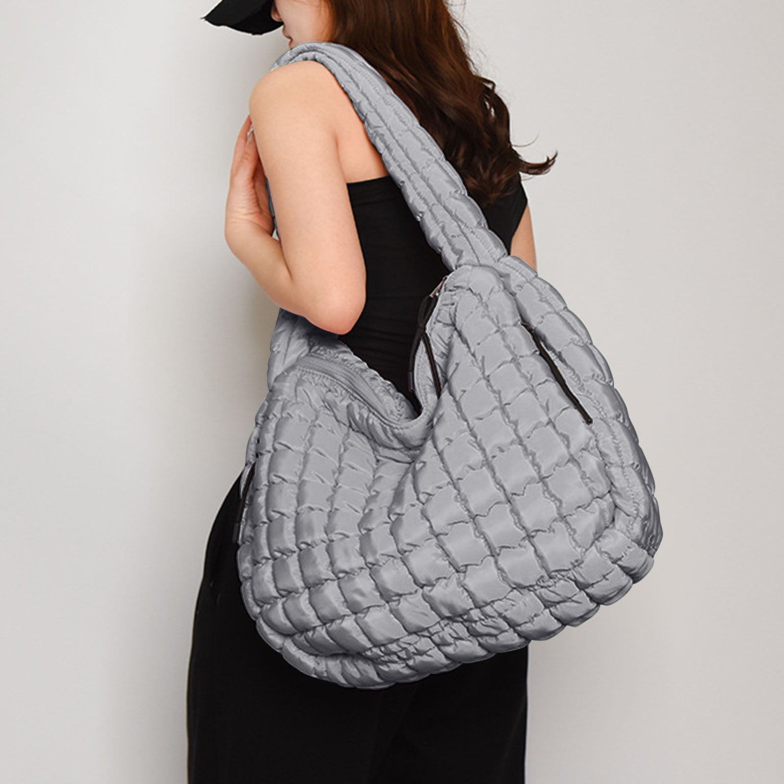 Hvyesh Puffer Tote Bag for Women Quilted Tote Bag Large Crossbody Bag Puffy Bag Lightweight Carryall Bag for Women