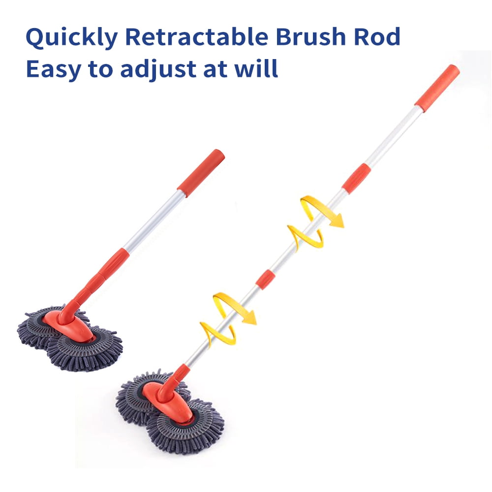 car wash brush,Car Brush With Pole Dual Head Mop With Microfiber Mop Rotatable Dual Mop Tool Pole Car Tool Dual Chenille Car Dual Pole Tool Car