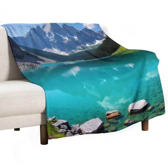 Mountain Lake Reflection Blanket Soft Throw Warm Lightweight Plush Blanket for Couch Bed Sofa