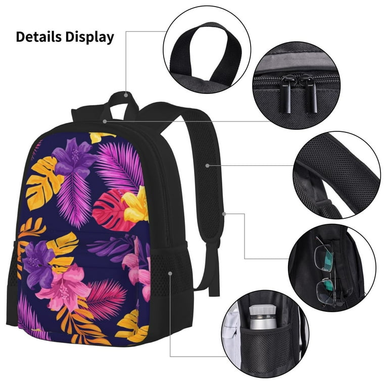 Easygdp Purple Flower Backpack for Boys and Girls with Lunch Box Pencil Bag Set 3 in 1 Teens Printed School Bag