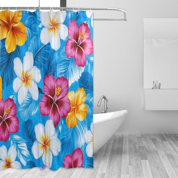 Colorful Hibiscus Flowers Hawaii Shower Curtains with 12 Hooks Waterproof Bathroom Decor 66" x 72"