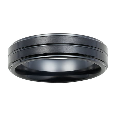- Men's 7MM Comfort Fit Black Ceramic Wedding Band Ring w/ Triple Channel Accent