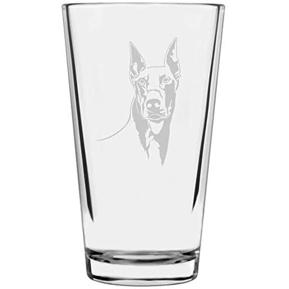 Doberman Pinscher Dobermann Dog Themed Etched All Purpose 16oz Libbey Pint Glass