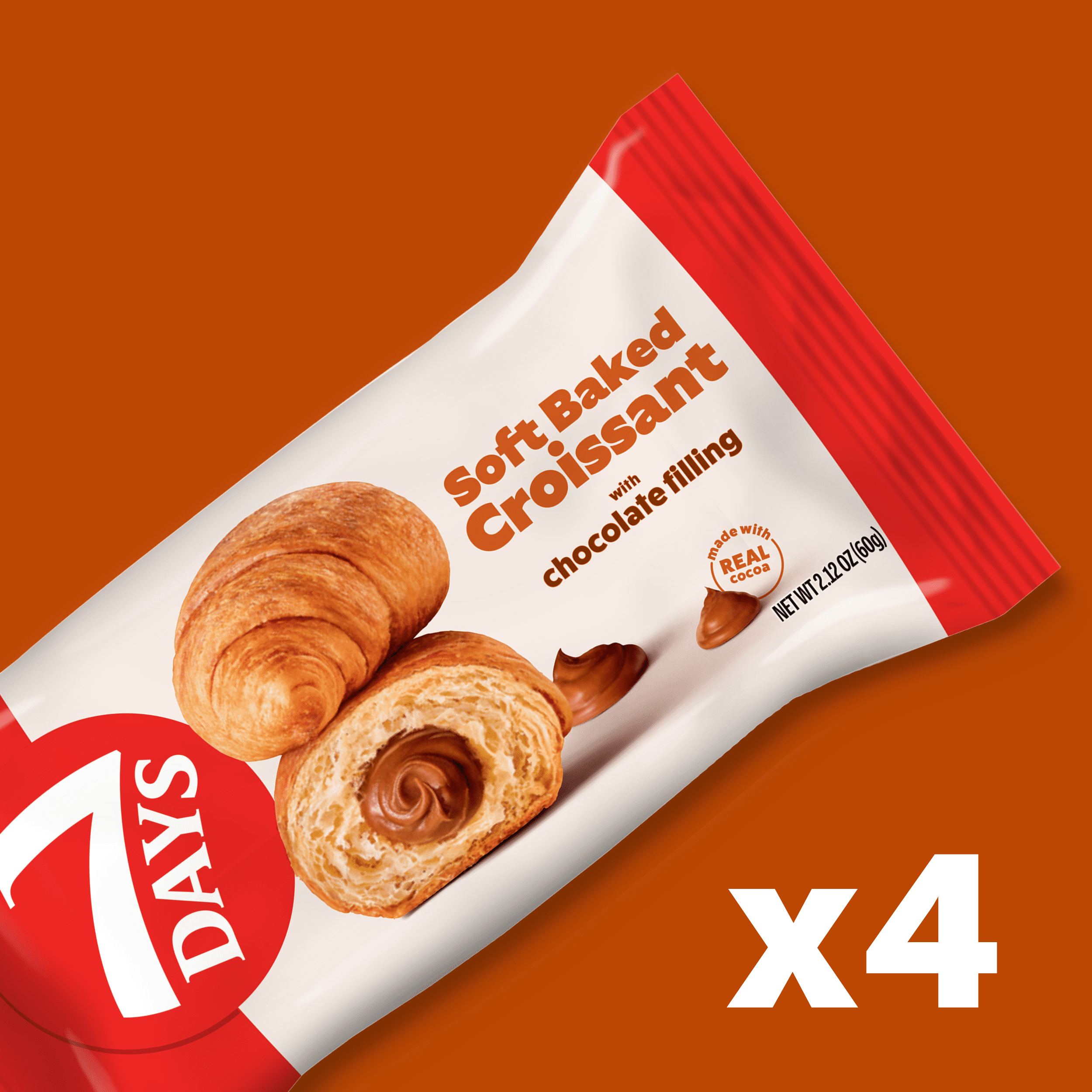 (3 pack) 7Days Soft Croissant, Chocolate Croissant (4 Pack), On The Go Breakfast Pastry, Individually Wrapped (2.12oz, Pack of 4)