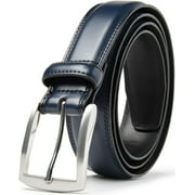 Mark Fred Men's 100% Genuine Cow Leather Belt, Handmade Leather Dress Belt, Navy