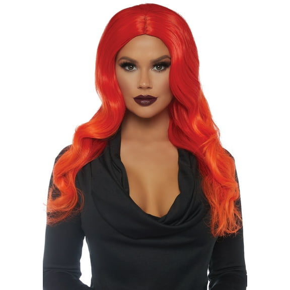 Orange Red Ombre Long Wavy Wig