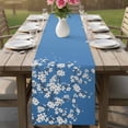thumbnail image 4 of Spring Floral Table Runner 90 Inches, White Cherry Blossom Fowers Sky Blue Bed Runner Dresser Scarves Tabletop for Indoor Outdoor Parties/Ceremony/Banquet, 13" x 90", 4 of 9