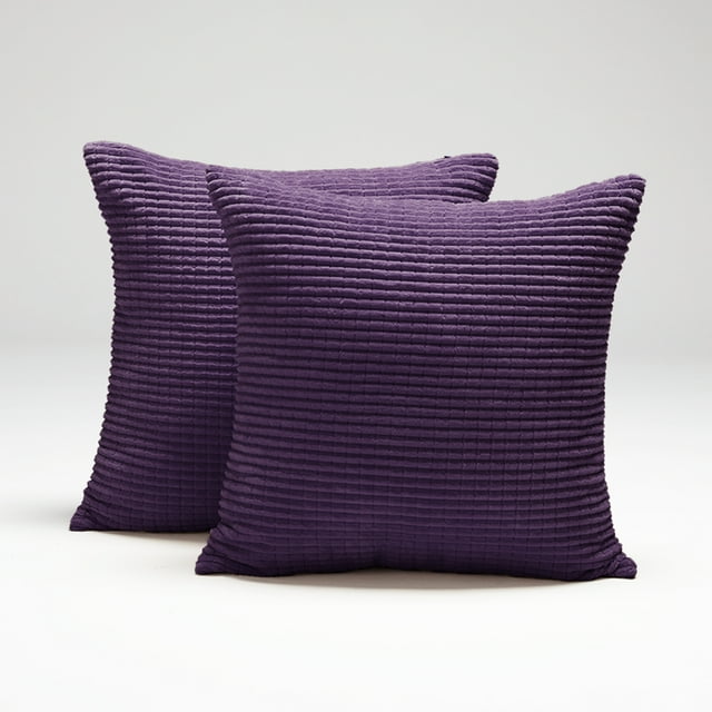 Deconovo Pack of 2 Corduroy Decorative Throw Pillow Cover Square Cushion Covers Pillowcase for Sofa Couch Bed Chair Royal Purple 16 x 16 inch